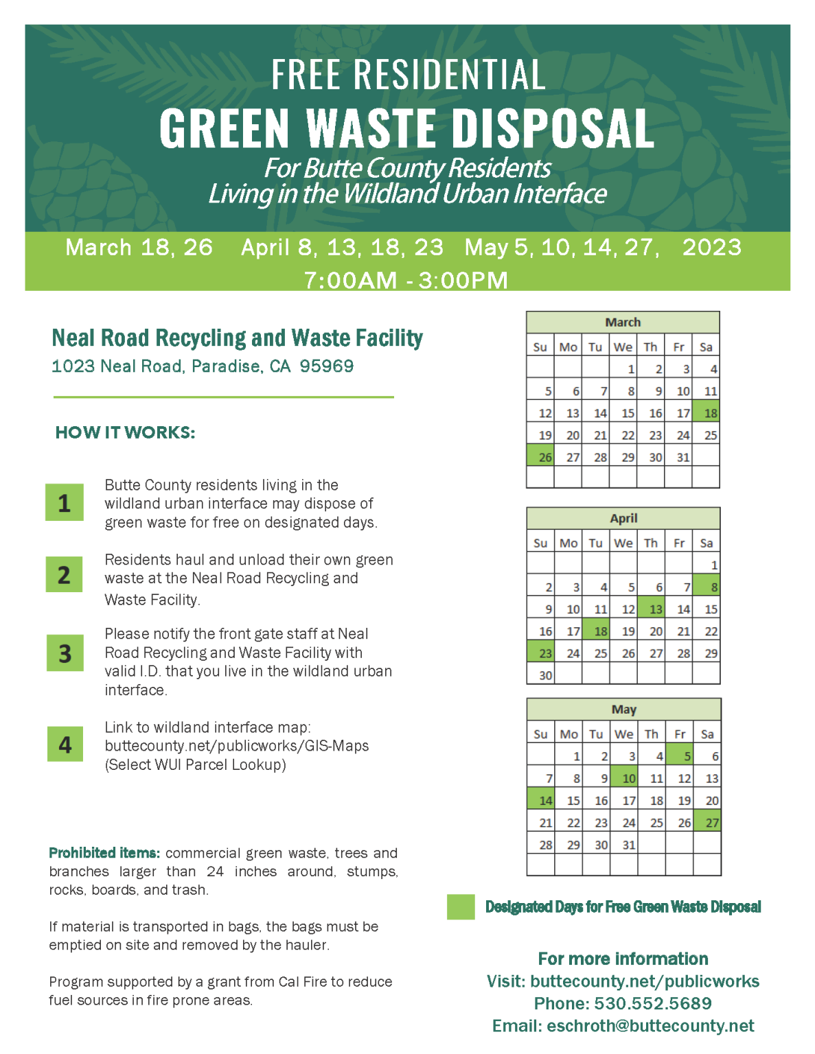 Spring 2023 Free WUI Green Waste Days Schedule